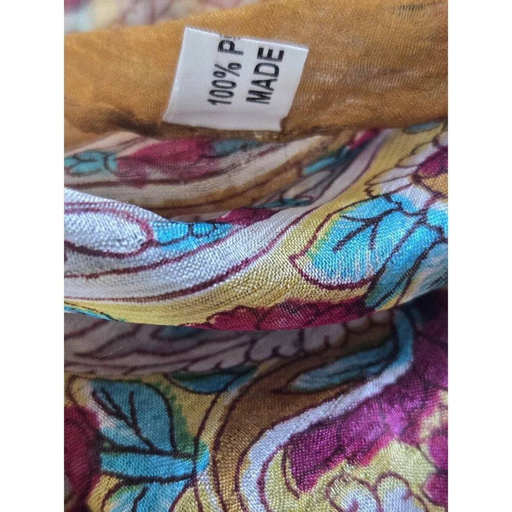 Vintage 100% Pure Silk Scarf India Blue Floral‎ Paisley Boho Square Wrap